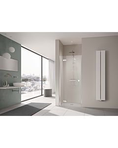 Kermi Mena swing door 2000 - leaf with fixed panel, wall profile ME1FL080203UK 80 x 200 cm, black soft, ESG frosted glass SR Opaco, left