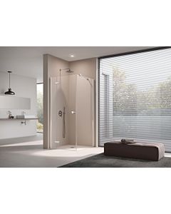 Kermi Mena swing door 2000 - leaf with fixed panel, wall profile ME1NR09320VUK 91 x 200 cm, silver high gloss, ESG frosted glass SR Opaco, right, on shower area