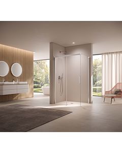 Kermi Nica door, 2-part, with fixed panel NID2L11320VAK 113x200cm, high-gloss silver, clear TSG, left, on the shower area