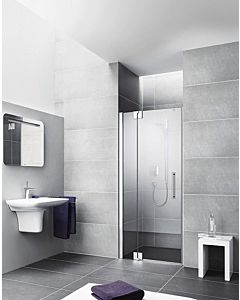 Kermi Pasa XP swing door 2000 -leaved with fixed panel PX1TL10018VYK 100x185cm, glossy silver, ESG SR OpacoClean, left