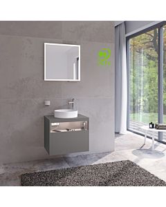 Keuco Stageline vanity unit 32855290100 65 x 55 x 49 cm, Inox satin matt lacquer, Inox glass, with electronics, tap hole on the right