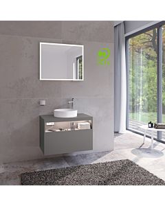 Keuco Stageline vanity unit 32865290100 80 x 55 x 49 cm, Inox satin matt lacquer, Inox glass, with electronics, tap hole on the right