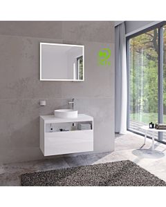Keuco Stageline meuble sous vasque 32865300000 80 x 55 x 49 cm, décor blanc , verre match1 clair, sans blanc , trou pour robinet à droite