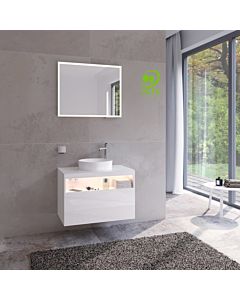 Keuco Stageline vanity unit 32865300100 80 x 55 x 49 cm, white decor, white clear glass, with electronics, tap hole on the right