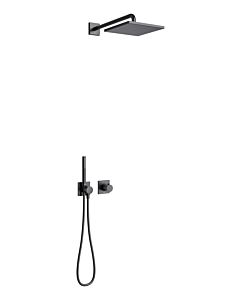 Keuco IXMO Brause-Set 59602370002 mit Thermostatarmatur, für 2 Verbraucher, Brausehalter/Kopfbrause, eckig, schwarz matt