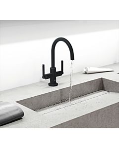 Kludi Nova Fonte two-handle basin mixer 201183915 swiveling / lockable spout, with waste set, matt black