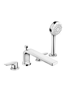 Kludi Pure &amp; solid 4-hole bath and shower mixer 344230575 chrome, DN 15, tiled edge mounting, retractable hand shower
