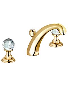 Kludi 1926 three-hole basin mixer 5104345G4 crystal handles, with waste set, gold-plated 23 ct