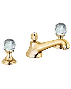 Kludi 1926 three-hole basin mixer 5104645G4 crystal handles, with waste set, gold-plated 23 ct