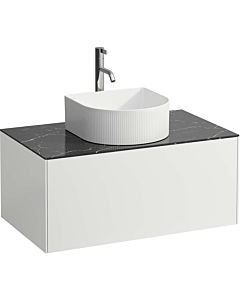 LAUFEN Sonar drawer unit / sideboard H4054150341431 77.5x34x45.5cm, cut-out in the middle, with tap hole, matt white / Nero Marquina