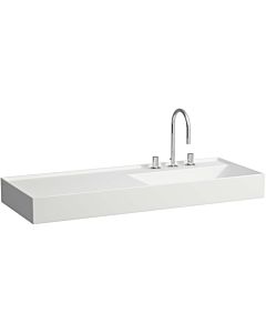LAUFEN Kartell washbasin H8133337571581 120x46cm, shelf on the left, without overflow, 3 tap holes, matt white