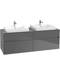 Villeroy & Boch Collaro Waschtischunterschrank C02400FP 160x54,8x50cm, für 2 Waschtische, Glossy Grey