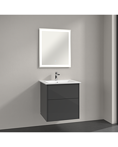 Villeroy & Boch Finero Badmöbel Set 60 cm, Glossy Grey Waschtisch mit Waschtischunterschrank und Spiegel