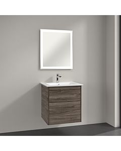 Villeroy & Boch Finero Badmöbel Set 60 cm Stone Oak Waschtisch mit Waschtischunterschrank und Spiegel
