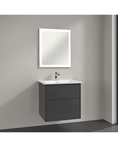 Villeroy & Boch Finero Badmöbel Set 65 cm Glossy Grey Waschtisch mit Waschtischunterschrank und Spiegel