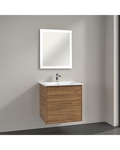 Villeroy & Boch Finero Badmöbel Set 65 cm Kansas Oak Waschtisch mit Waschtischunterschrank und Spiegel
