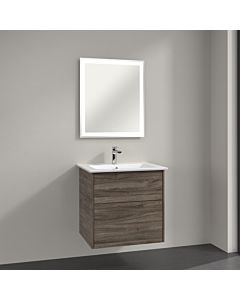 Villeroy & Boch Finero Badmöbel Set 65 cm Stone Oak Waschtisch mit Waschtischunterschrank und Spiegel