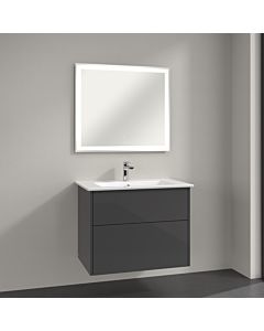 Villeroy & Boch Finero Badmöbel Set 80 cm Glossy Grey Waschtisch mit Waschtischunterschrank und Spiegel