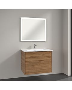 Villeroy & Boch Finero Badmöbel Set 80 cm Kansas Oak Waschtisch mit Waschtischunterschrank und Spiegel