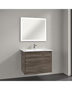 Villeroy & Boch Finero Badmöbel Set 80 cm Stone Oak Waschtisch mit Waschtischunterschrank und Spiegel