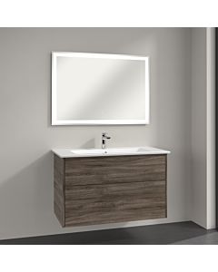 Villeroy & Boch Finero Badmöbel Set 100 cm Stone Oak Waschtisch mit Waschtischunterschrank und Spiegel