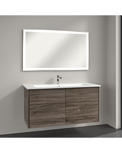 Villeroy & Boch Finero Badmöbel Set 120 cm Stone Oak Waschtisch mit Waschtischunterschrank und Spiegel