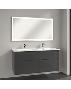 Villeroy & Boch Finero Badmöbel Set 130 cm Glossy Grey Waschtisch mit Waschtischunterschrank und Spiegel