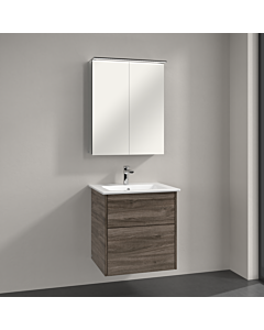 Villeroy & Boch Finero Badmöbel Set 60 cm, Stone Oak Waschtisch mit Waschtischunterschrank und Spiegelschrank
