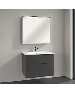 Villeroy & Boch Finero Badmöbel Set 80 cm, Glossy Grey Waschtisch mit Waschtischunterschrank und Spiegelschrank