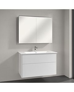 Villeroy & Boch Finero Badmöbel Set 100 cm, Glossy White Waschtisch mit Unterschrank und Spiegelschrank