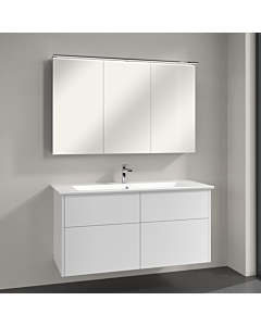 Villeroy & Boch Finero Badmöbel Set 120 cm, Glossy White Waschtisch mit Waschtischunterschrank und Spiegelschrank