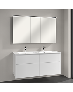 Villeroy & Boch Finero Badmöbel Set 130 cm, Glossy White Waschtisch mit Waschtischunterschrank und Spiegelschrank
