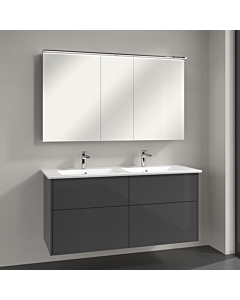 Villeroy & Boch Finero Badmöbel Set 130 cm, Glossy Grey Waschtisch mit Waschtischunterschrank und Spiegelschrank