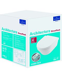 Villeroy und Boch Architectura Combi-Pack-Wand-Tiefspüler 4694HRR1 spülrandlos, mit WC-Sitz, weiß C-plus