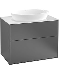 Villeroy und Boch Finion Waschtischunterschrank F99100PH 80x60,3cm, Abdeckplatte white matt, Glossy Black Lacquer