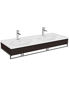 Vitra Equal double vanity washbasin set 64098 132.5x52cm, asymmetrical vanity washbasin, white, towel rail, with elm wooden panel