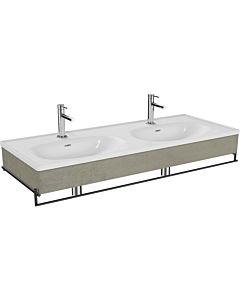 Vitra Equal double lavabo pour meuble 66044 132,5x52cm, lavabo pour meuble asymétrique, blanc , porte-serviettes , avec panneau en bois béton