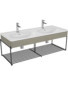 Vitra Equal double vanity washbasin set 66045 132.5x52cm, with asymmetrical vanity washbasin, white, shelf, with wooden panel concrete