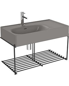 Vitra Equal washbasin set 66055 with asymmetric washbasin 80 cm, stone gray matt VC, with metal shelf matt black