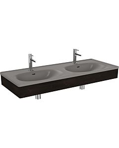 Vitra Equal double lavabo pour meuble 66063 130x52cm, avec lavabo pour meuble asymétrique, gris pierre mat, avec panneau en bois d&#39;orme