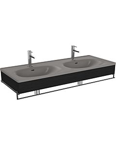 Vitra Equal double furniture washbasin set 66064 132.5x52cm, furniture washbasin asymmetrical, stone gray matt, with black-oak wooden panel