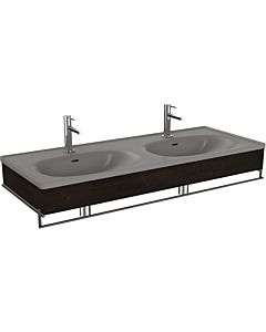 Vitra Equal double lavabo pour meuble 66065 132,5x52cm, lavabo pour meuble asymétrique, gris pierre mat, avec panneau en bois d&#39;orme