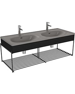 Vitra Equal double lavabo pour meuble 66066 132,5x52cm, lavabo pour meuble asymétrique, gris pierre mat, avec panneau en bois de chêne noir