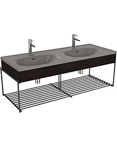 Vitra Equal double furniture washbasin set 66067 132.5x52cm, furniture washbasin asymmetrical, stone gray matt, with wooden panel elm